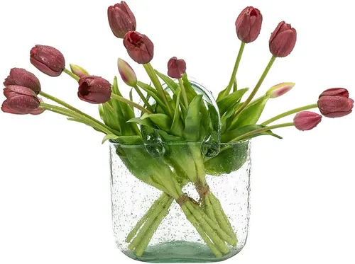 DUYONE 15 flores de tulipanes artificiales, ramo de látex de tacto real, tulipanes falsos para oficina, boda, fiesta, hogar, cocina, jardín (morado