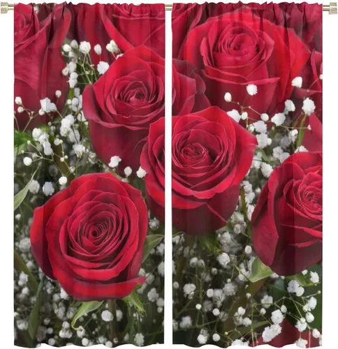 Miniatura 31 de Cortinas opacas con diseño floral de rosas para cocina, retro, rústicas, románticas, con bolsillo para barra, cortinas opacas para dormitorio, sala