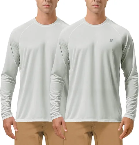 Miniatura 39 de Roadbox Camisas de Protección Solar UV UPF 50+ para Hombres Manga Larga SPF Rash Guard para Pesca Senderismo Natación Correr 2 Pack - blanco
