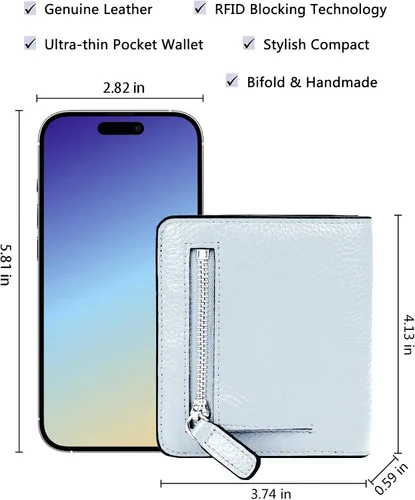 Miniatura 5 de BIG SALE-AINIMOER billetera de bolsillo pequeña con cremallera, plegable, compacta de cuero con bloqueo por identificación por radiofrecuencia