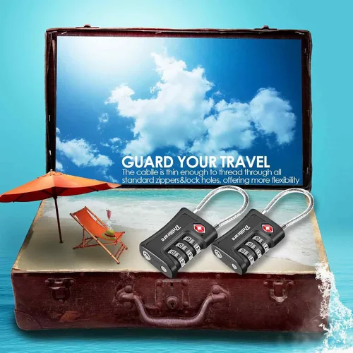 Miniatura 7 de Paquete de 2 cerraduras de equipaje aprobadas por la TSA, candado de combinación de cable de viaje, cerradura impermeable de 3 dígitos, cerradura