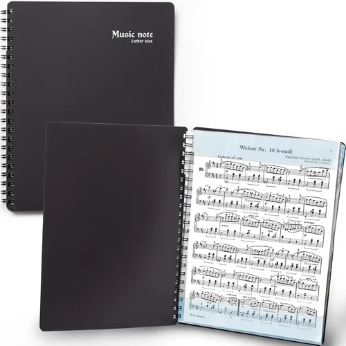 Carpeta de partituras (1 paquete, negro) – 40 fundas para mostrar 80 páginas organizador de carpeta en espiral para soporte de música – Se adapta a