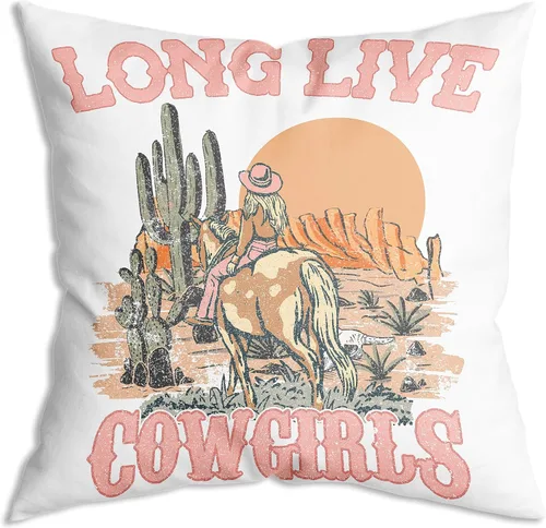 Long Live Cowgirls, funda de cojín suave retro occidental The Cool Girl, funda de cojín decorativa para sofá o cama, 18 x 18 pulgadas, un regalo