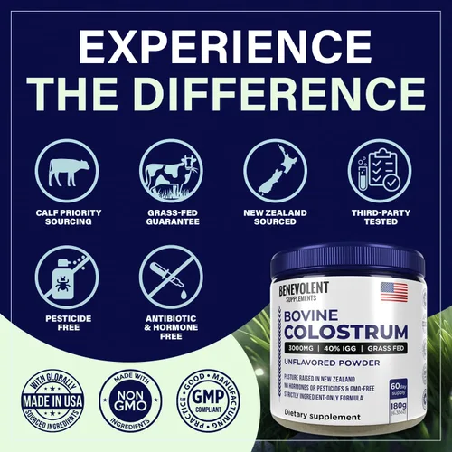 Miniatura 6 de Suplemento en polvo de calostro bovino (3000 mg + 40% IgG + sin rellenos) apoya la salud intestinal y digestiva, recuperación muscular