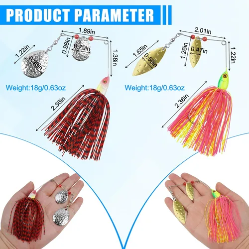 Miniatura 4 de Señuelos de pesca Spinnerbaits, 6/12 piezas de señuelos de pesca de lubina, cebos giratorios sin hierbas, señuelos para lubos, cebos de lucio, pesca