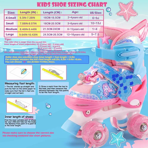 Miniatura 5 de Patines de Sirena para Niñas, MoSoulais 4 Tamaños Ajustables con Ruedas Iluminadas para Niños Pequeños, Patines para Mujeres Principiantes