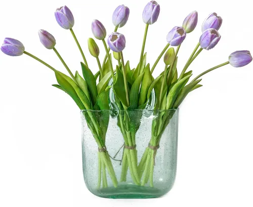 Miniatura 29 de DUYONE 15 flores de tulipanes artificiales, suave al tacto, realista, ramo de tulipanes de látex para el hogar, oficina, boda, fiesta, decoración