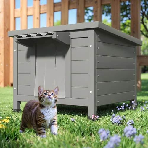 Miniatura 9 de TIMHAKA Casa para Gatos al Aire Libre, Refugio Aislado para Gatos Ferales de Interior Impermeable con Piso Elevado, Gran Recinto Exterior para Gatos