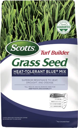 Miniatura 13 de Scotts Turf Builder Semillas de césped resistentes al calor, variedad Blue Mix para céspedes de festuca alta con fertilizante y mejorador de suelo