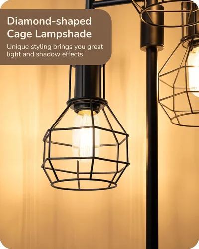 Miniatura 3 de EDISHINE Lámpara de Pie Regulable Estilo Granja, Lámpara de Pie Industrial para Sala de Estar, 3 Bombillas LED Edison Incluidas, Lámpara de Lectura