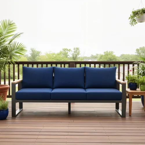 Miniatura 8 de Sundale Outdoor Muebles de patio, sofá de aluminio para todo tipo de clima, sofá de metal para exteriores de 3 asientos con cojín de olefina de 6