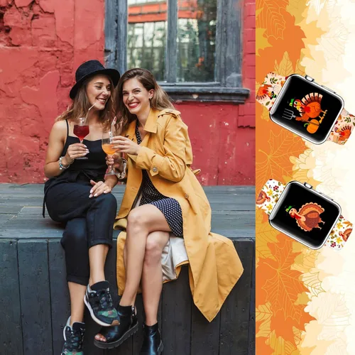 Miniatura 6 de Correa de reloj de moda para otoño, Acción de Gracias, calabaza y pavo compatible con Apple Watch de 38mm 40mm 41mm 42mm 44mm 45mm 49mm para mujeres
