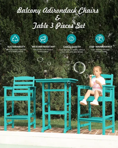 Miniatura 7 de SERWALL Juego de 2 sillas Adirondack altas Adirondack de gran tamaño, taburetes de bar con altura de barra para exteriores, juego de sillas