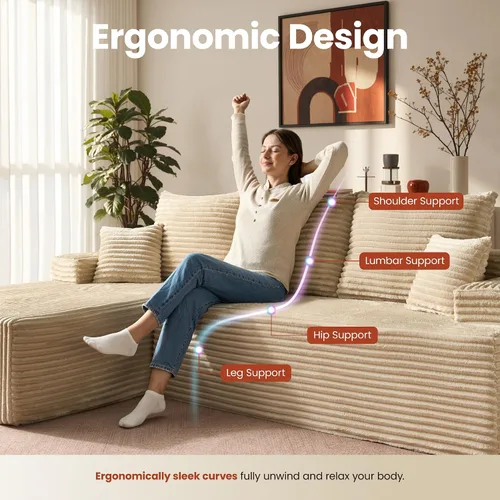 Miniatura 4 de ovios Sofá seccional Cloud de 96 pulgadas con chaise en forma de L, sofá modular moderno con asiento profundo, sofás tapizados para sala de estar