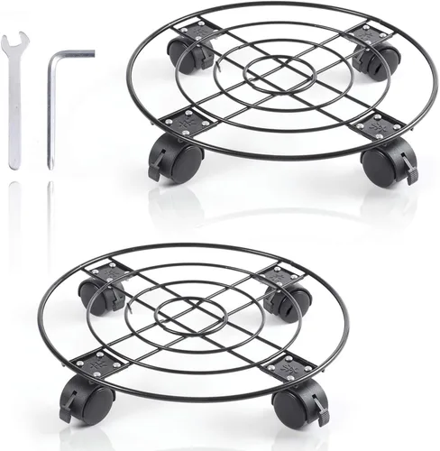 Miniatura 8 de Organizador para plantas con ruedas de hierro de metal resistente, soporte grande para plantas en maceta, para interiores y exteriores, jardín
