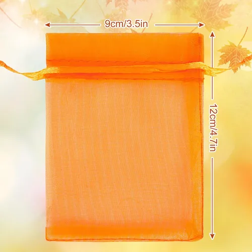 Miniatura 2 de Whaline 120 bolsas de organza de otoño de Acción de Gracias con cordón, naranja, amarillo, verde, marrón, bolsas de regalo de vacaciones, bolsas