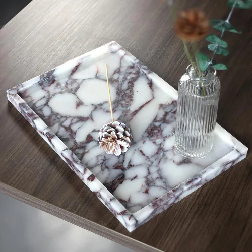 Miniatura 5 de Bandeja de mármol natural lujosa auténtica bandeja de almacenamiento de mármol para decoración del hogar bandeja de piedra