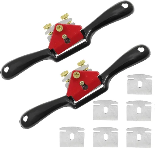 Bonsicoky 2 radios ajustables de 8.5 pulgadas con base plana y 5 cuchillas de repuesto de 2 pulgadas, cepilladoras manuales de metal, herramientas