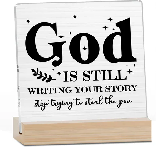 Miniatura 16 de Decoración Inspiradora Cristiana para Escritorio, Letrero "Dios Todavía Está Escribiendo Tu Historia", Decoración de Escritorio para Oficina, Hogar