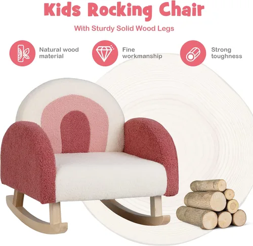 Miniatura 8 de Costzon Sofá para niños, mecedora para niños pequeños con marcos de madera maciza, tela de felpa, diseño antipuntas para habitación de niños