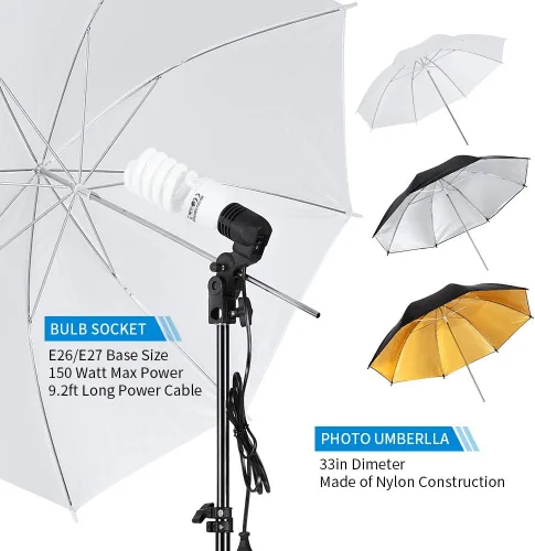 Miniatura 2 de Kit de iluminación para fotografía, juego de soporte para fondo de 6.5x10 pies/2x3 metros, kit de iluminación continua con paraguas Softbox de 1600