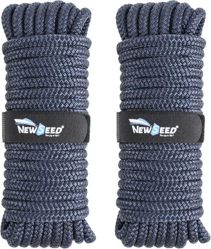 -NEWSEED Dock Lines Paquete de 2 cuerdas de nailon trenzado doble de 3/8 pulgadas x 35 pies con ojales de 12 pulgadas, líneas de amarre prémium de