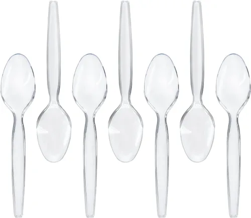 Miniatura 13 de POSATE Cucharas de plástico pesadas, color negro, paquete de 100, utensilios desechables para suministros de fiesta