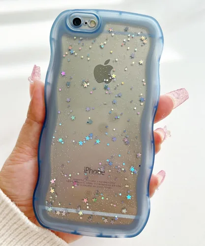 Miniatura 5 de Qokey Funda para iPhone 6S, iPhone 6 de 4.7 pulgadas, diseño rizado y ondulado, transparente con purpurina y estrellas, brillante, lindo