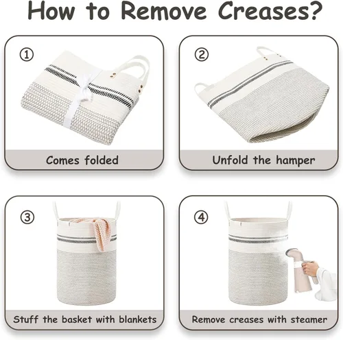 Miniatura 6 de VIPOSCO Cesta alta para ropa sucia, cesta grande para ropa sucia con mango de cuero, cesta de almacenamiento de cuerda tejida para manta, juguete