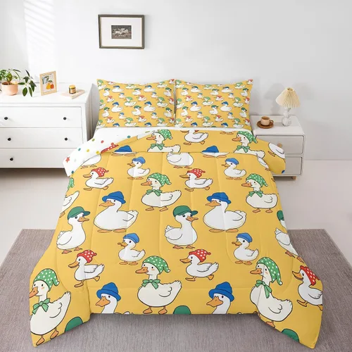 Miniatura 14 de Juego de ropa de cama tamaño individual para niñas y niños, juego de edredón de dibujos animados de animales y gatos, decoración de habitación