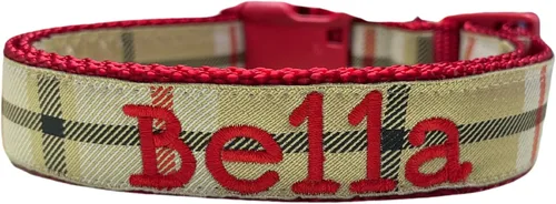 Miniatura 10 de Collar de perro bordado personalizado a cuadros, collares de tartán, nombres para perros pequeños, medianos y grandes