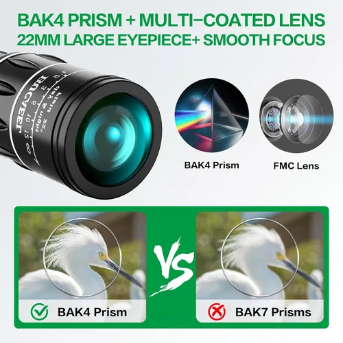 Miniatura 7 de Monoculares para adultos de alta potencia, alcance monocular BAK4 prisma con ocular grande, mosquetón telescópico portátil, monoscopio de mano
