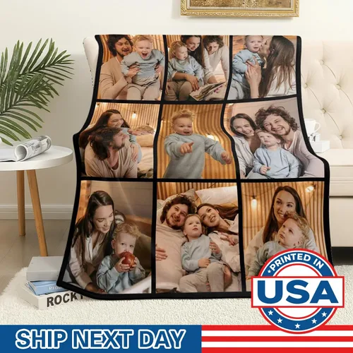Miniatura 2 de WNNNS Manta Personalizada Mantas Personalizadas con 9 Fotos Mantas de Fotos Personalizadas Usando Mis Propias Fotos, Haz una Manta con Fotos.