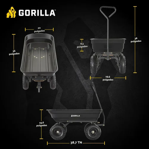 Miniatura 4 de Gorilla Carts Poly Garden Carro Volquete, Tina de 4 Pies Cúbicos, Capacidad de Transporte de 600 Libras, Negro – Carretilla Utilitaria de Servicio