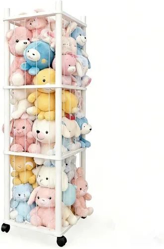 Miniatura 7 de Almacenamiento de Zoológico de Animales de Peluche - Organizador de Juguetes de Madera Maciza Resistente con Ruedas Bloqueables, Fácil