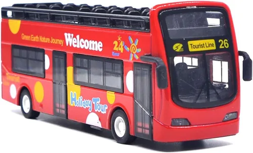 Miniatura 9 de Ailejia Autobús Urbano Turístico de Dos Pisos Modelo Autobús Descapotable Vehículos de Juguete Fundidos a Presión con Retroceso Vehículos