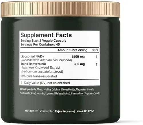 Miniatura 3 de Suplemento NAD de 1500 mg, ribósido de nicotinamida liposomal, 300 mg de trans-resveratrol, NAD nicotinamida ribósido resveratrol alternativa NMNH