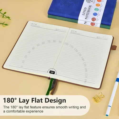 Miniatura 5 de PERCUN Cuaderno rayado para hombres y mujeres, 160 páginas con rayas universitarias para escribir, cuadernos A5 de cuero de tapa dura para el Marrón
