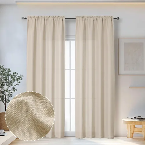 Miniatura 31 de OWENIE Bob Juego de 2 Paneles de Cortinas Negras de Cocina para Ventanas de 36 Pulgadas de Largo, Cortinas Cortas de Café con Textura de Lino