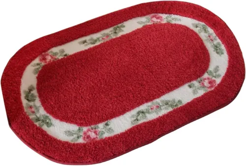 Miniatura 12 de Tapete de estilo rural con diseño floral, suave, antideslizante, bordado, ovalado, tapete para baño, ducha, dormitorio, sala de estar