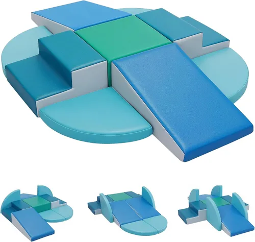 Miniatura 9 de TODIBY Juego de 9 bloques de espuma para trepar: cuero PU suave - Bloques de actividad para gatear y trepar para bebés - Equipo de gimnasio