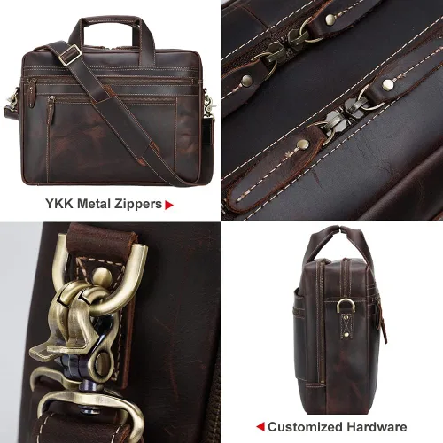 Miniatura 6 de TIDING Maletín de cuero genuino de 17 pulgadas para portátil de mensajero para hombres de negocios de viaje bolsa de hombro