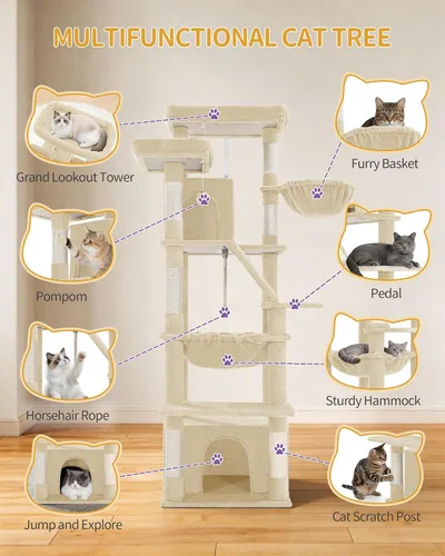 Miniatura 4 de Hzuaneri Árbol grande para gatos, torre para gatos de interior de 72 pulgadas de alto para 6 gatos grandes, actividad de escalada de esquina