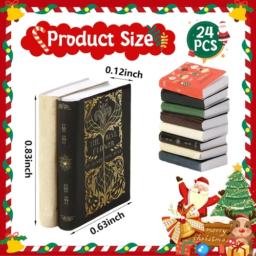 Miniatura 2 de Libros Mini de Navidad, 24 piezas de libros en miniatura 1:12, libros pequeños para accesorios de casa de muñecas, cosas mini de Navidad