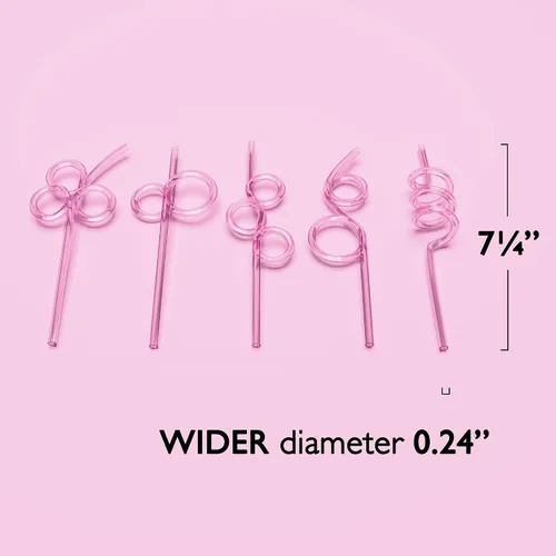 Miniatura 2 de Fiesta First 10 pajitas cortas y locas de primera calidad para niños, diseño de espiral, color rosa, de plástico reciclable, sin BPA, reutilizable