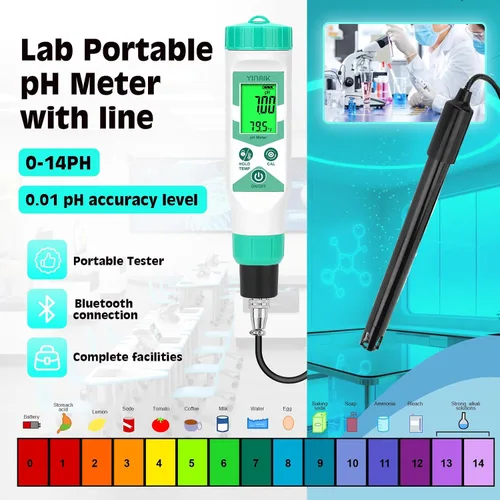 Miniatura 2 de Medidor de pH inteligente para laboratorio, probador digital de pH, kits de prueba de pH hidropónico precisos, medidor de pH con línea