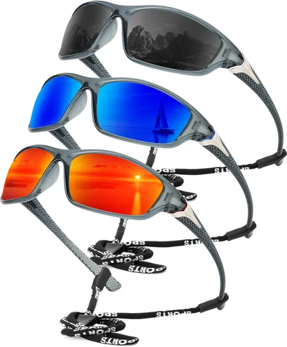 Miniatura 50 de KALIYADI 4 Pack Polarized Sunglasses-Men Sports Sun-glasses: Mens Sunglasses UV Protection for Fishing Driving Cycling A02-negro/azul hielo/rojo