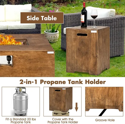 Miniatura 3 de Tangkula Patiojoy - Juego de 2 mesas para fogata de propano para exteriores, 48 pulgadas, rústica, 50,000 BTU, mesa rectangular de gas con mesa