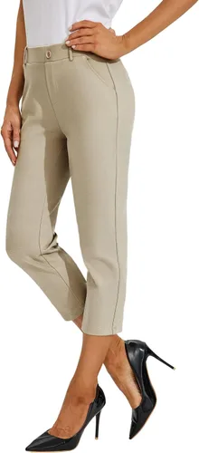Miniatura 3 de Willit Pantalones capri de vestir para mujer, pantalones de yoga, pantalones capri de trabajo, pantalones elásticos de oficina de cintura alta, 21