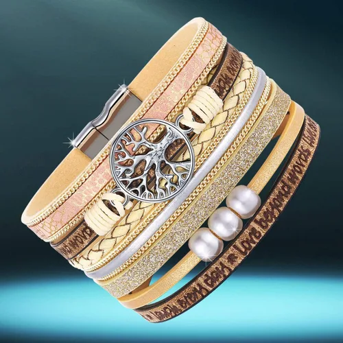 Miniatura 6 de Pulseras inspiradoras de cuero con árbol de la vida para mujeres, regalos de joyería para adolescentes y niñas, Metal, Circonita cúbica